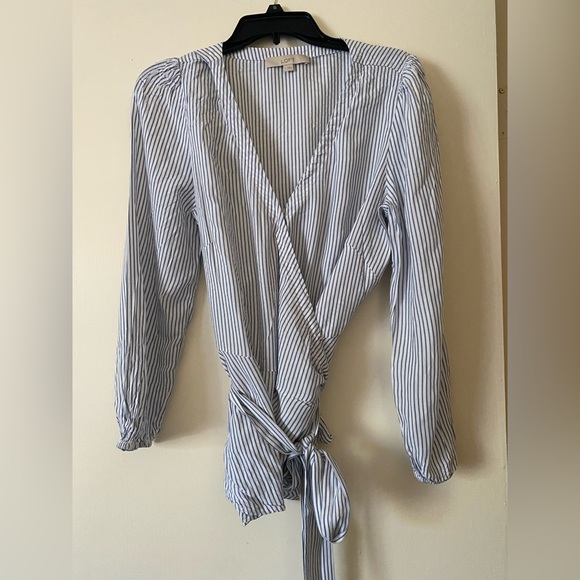 Loft Striped Wrap Tie Waist Blouse - Picture 4 of 8